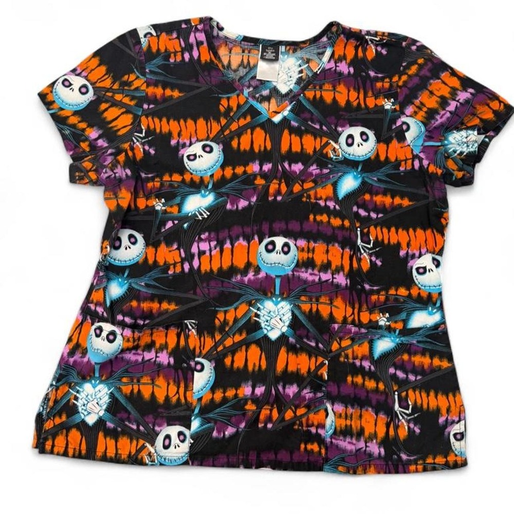 Disney Nightmare Before Christmas Jack Skellington Tie Dye Scrub Top Halloween